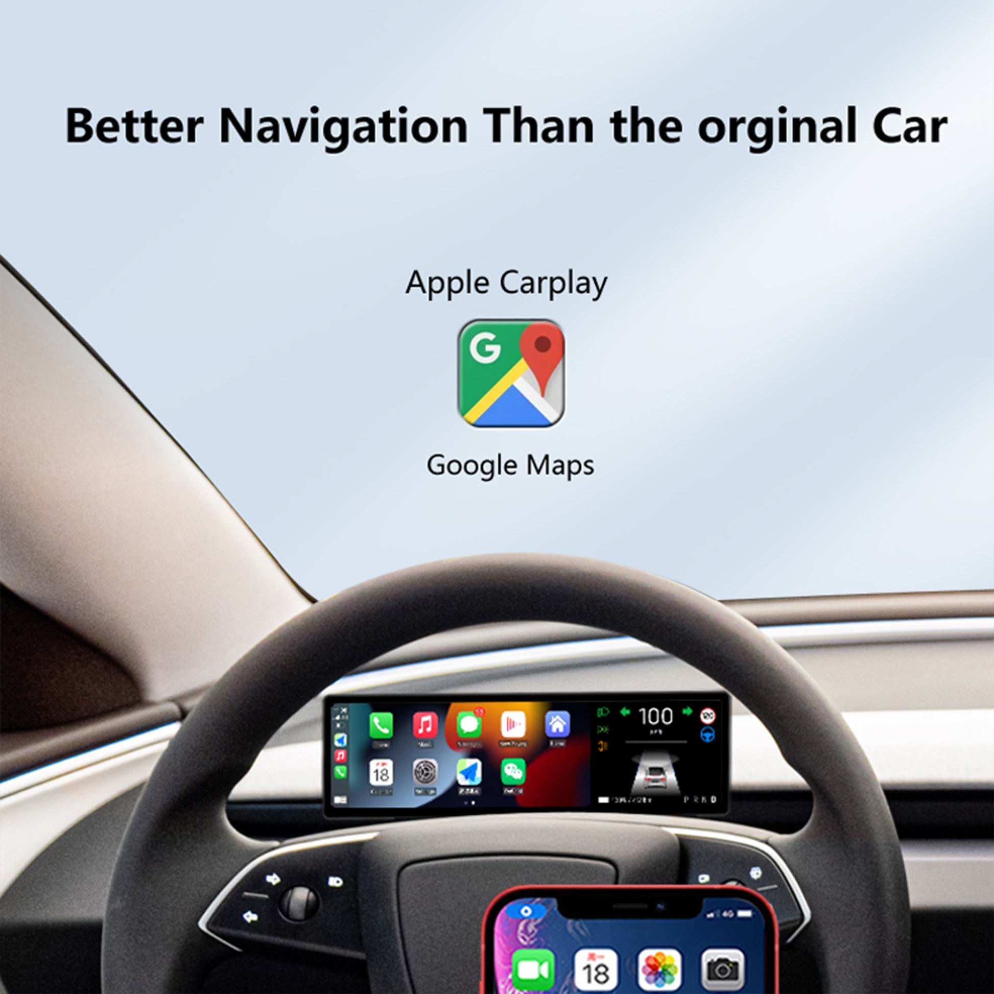 YICER 8.8'' Display Screen Dashboard for 2024+ Tesla Model 3 Highland - IPS Touchscreen with Wire Carplay, Android Auto, AC Control Seat Heating (T13PRO)