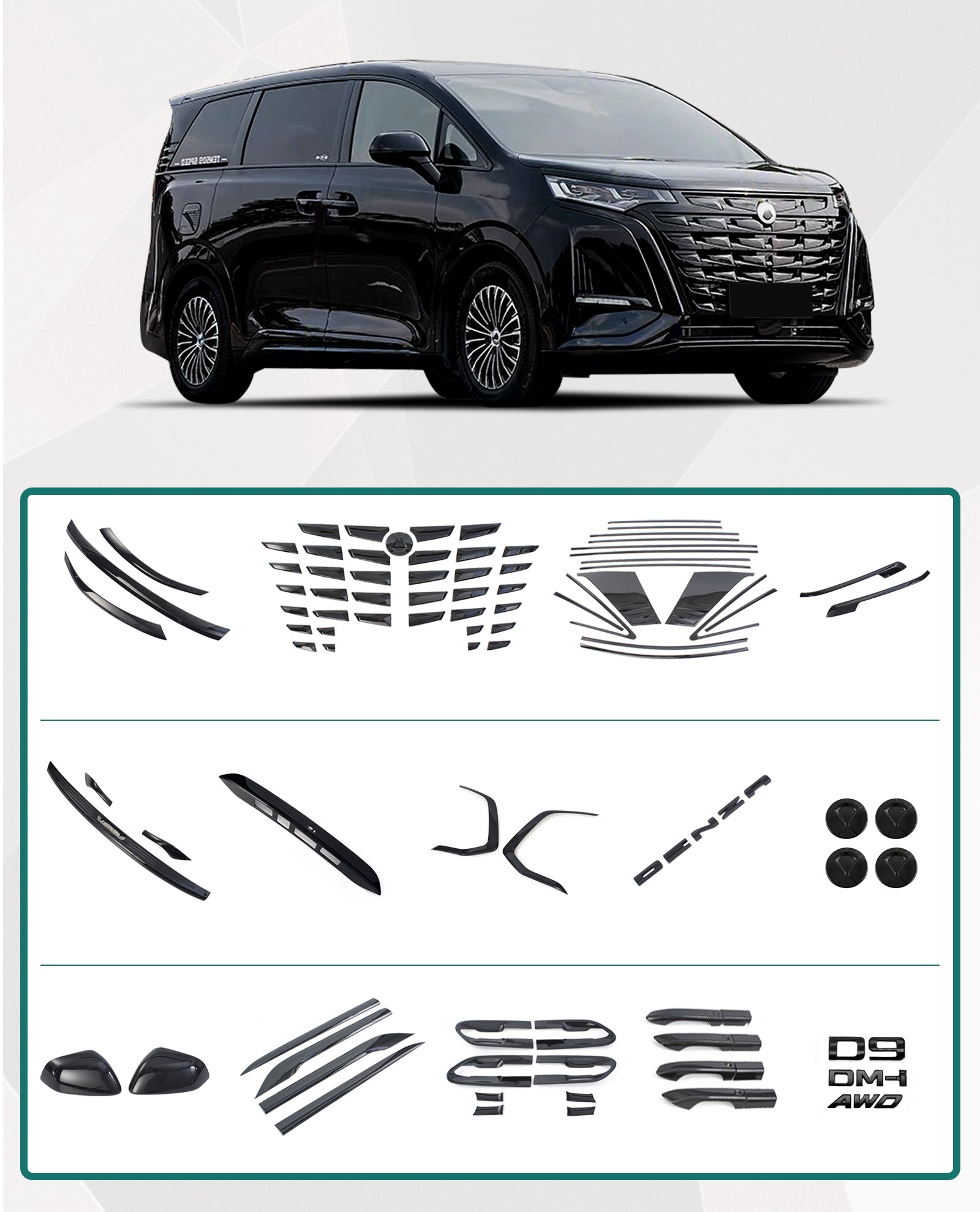 YICER Full Body Kits For Denza D 9 EV, Dark Knight