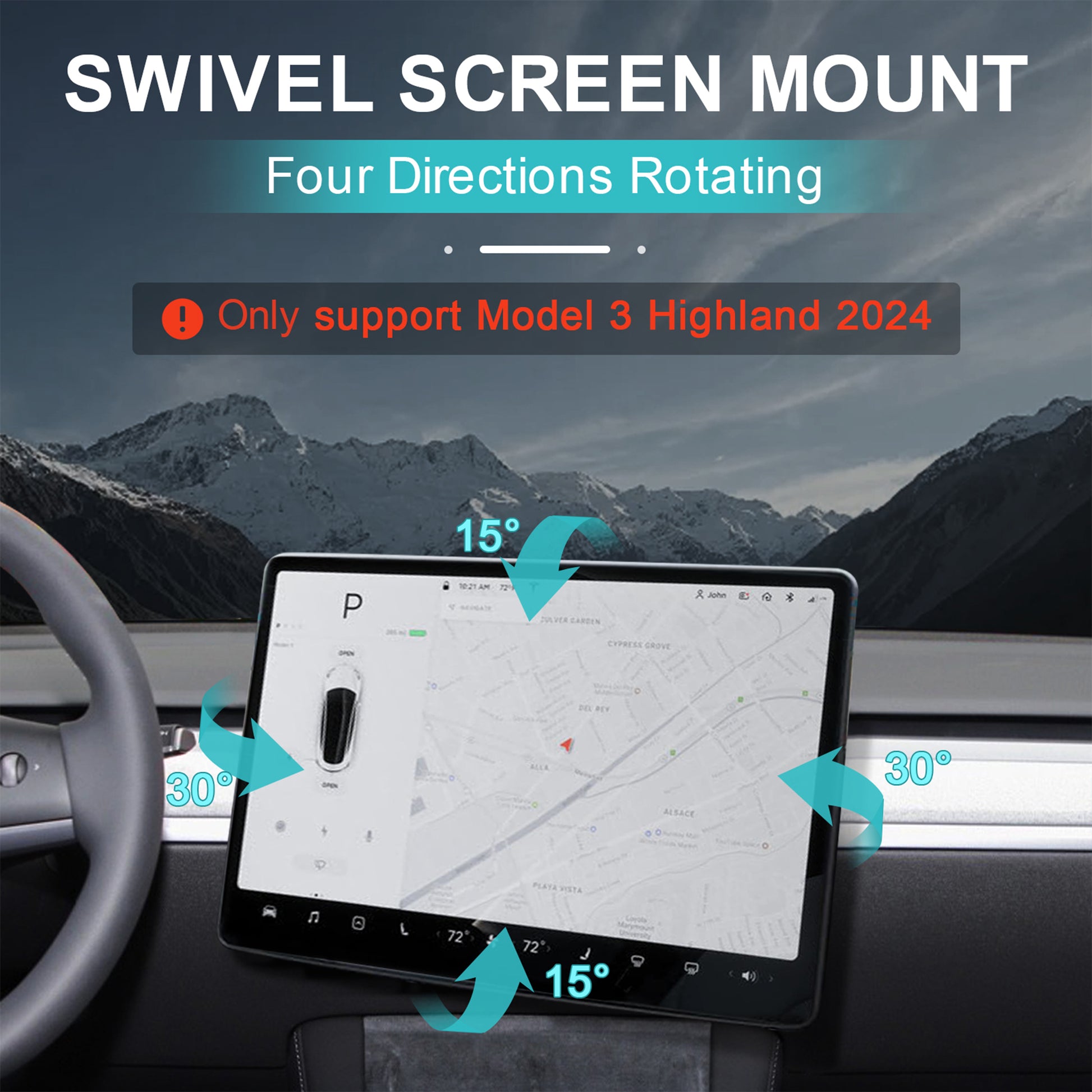 YICER Screen Swivel Mount for Tesla Model 3 Highland 2024-2026, 2024-2026 Model Y Highland Screen Mount Rotating Bracket Holder for Tesla Center Console Navigation Original Screen, T6