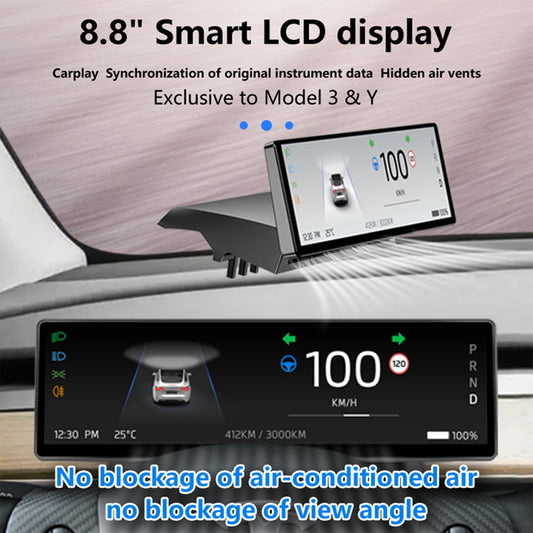 YICER Display Screen Dashboard for Tesla Model Y Model 3, 8.8'' IPS Touchscreen with Wire Carplay, Android Auto, AC Control Seat Heating, T3Pro