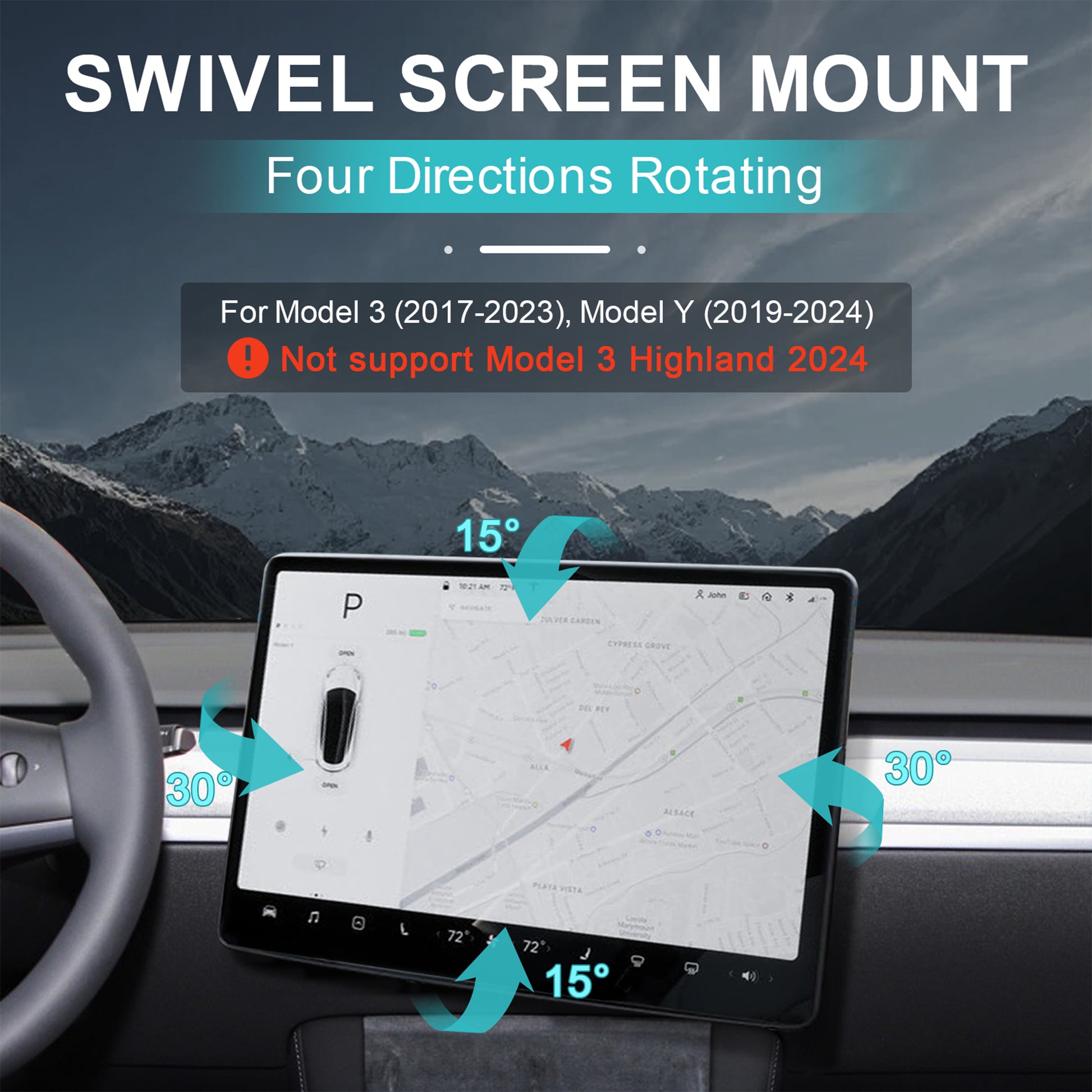 YICER Screen Swivel Mount for Tesla Model 3 Model Y Screen Mount Rotating Bracket Holder for Tesla Center Console Navigation Original Screen, T5