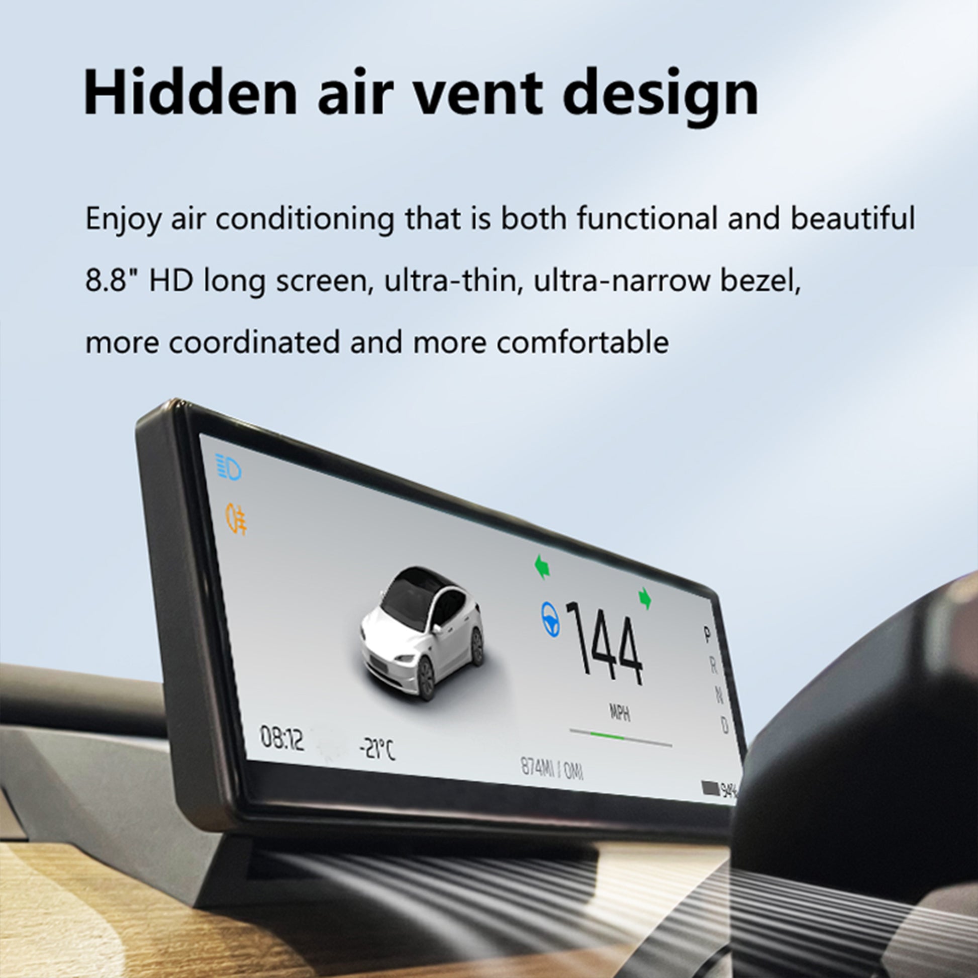 YICER Display Screen Dashboard for Tesla Model Y Model 3, 8.8'' IPS Touchscreen with Wire Carplay, Android Auto, AC Control Seat Heating, T3Pro