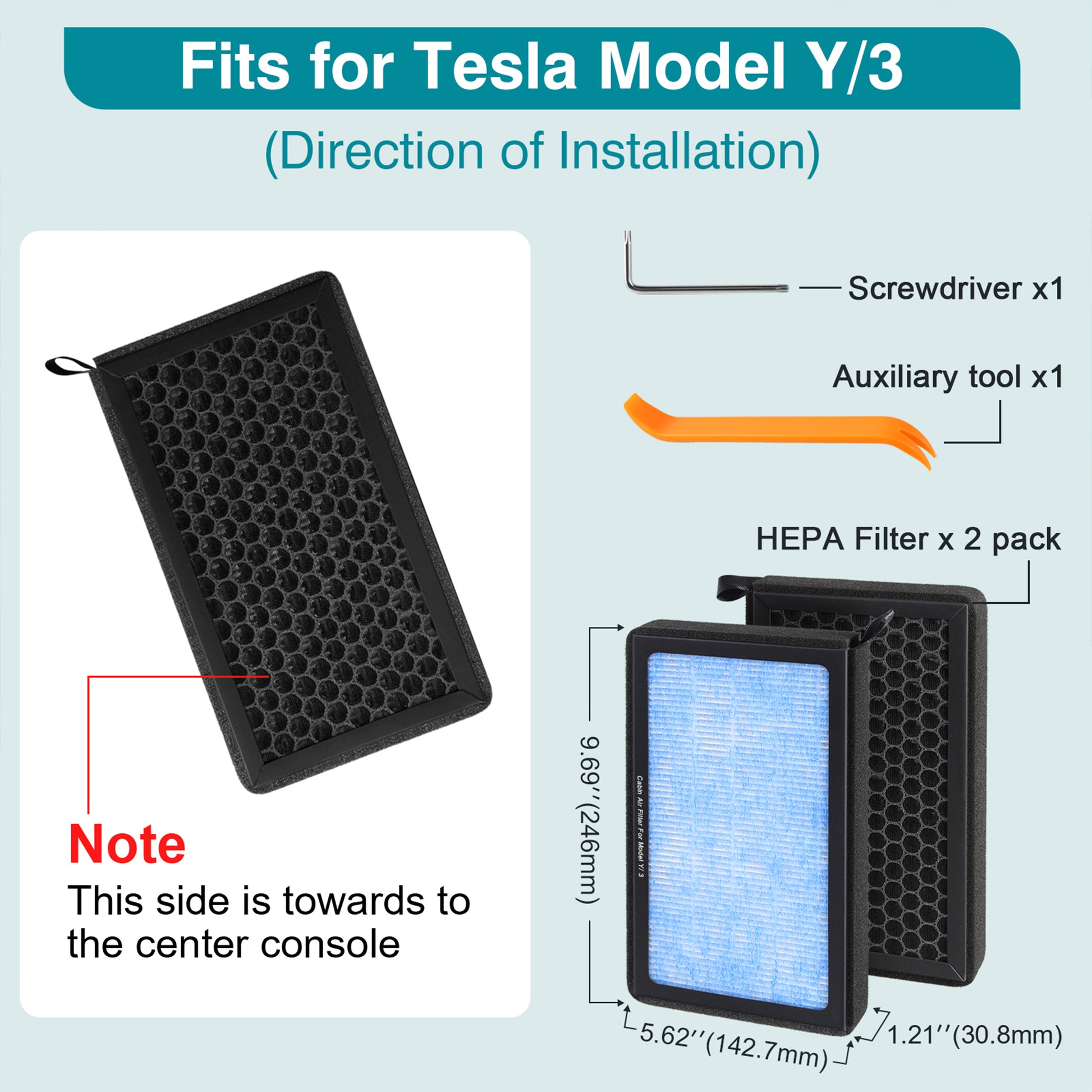 YICER Cabin Air Filter for Tesla Model 3 Model Y 2016-2026, 2 Pack HEPA Air Filter Replacement with Activated Carbon Premium Interior Accessories