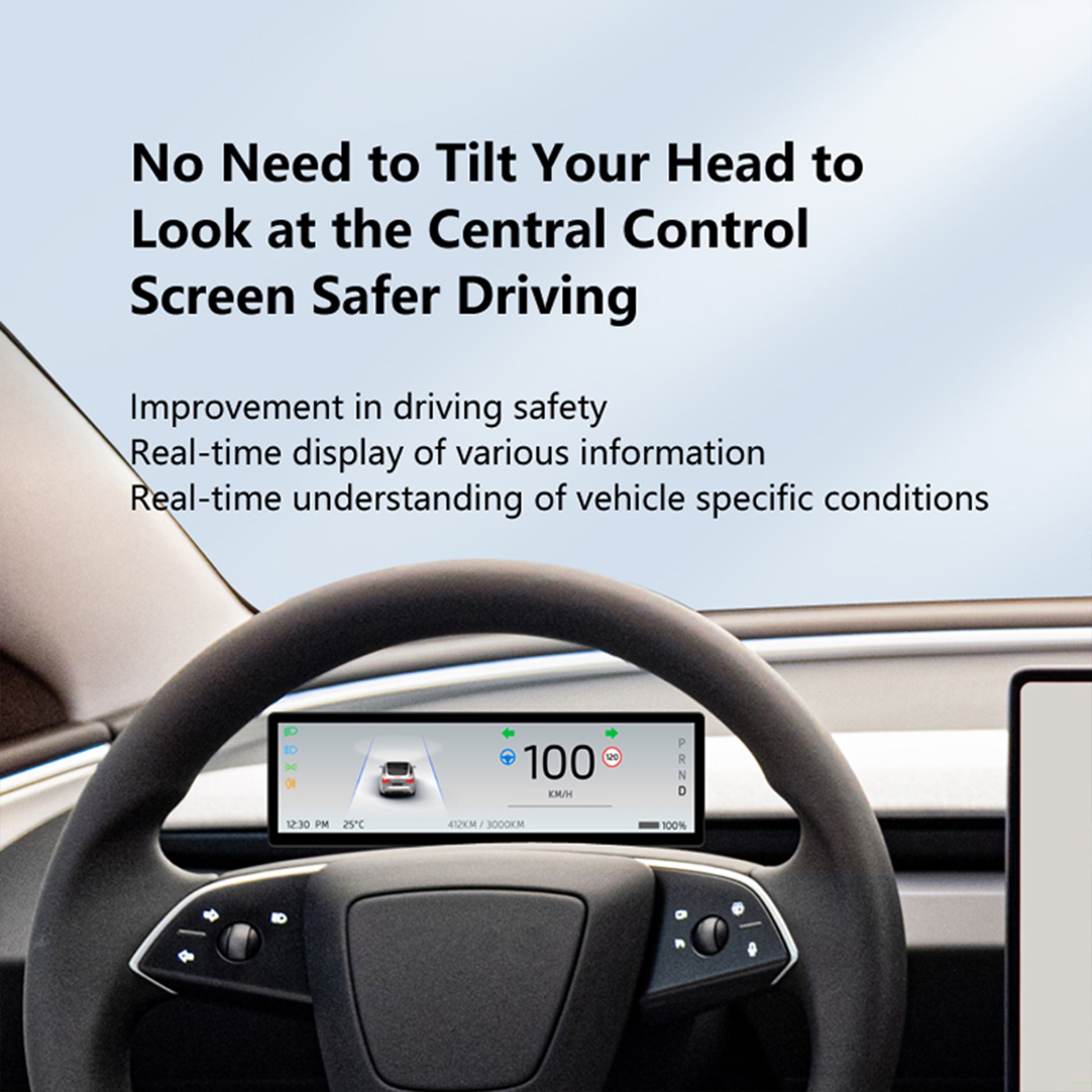 YICER 8.8'' Display Screen Dashboard for 2024+ Tesla Model 3 Highland - IPS Touchscreen with Wire Carplay, Android Auto, AC Control Seat Heating (T13PRO)