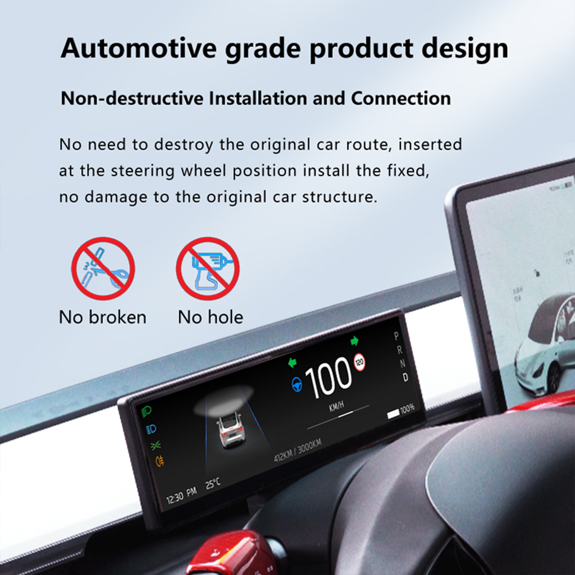 YICER 8.8'' Display Screen Dashboard for Tesla Model Y Model 3, IPS Touchscreen with Wire Carplay, Android Auto, AC Control Seat Heating, 1280x320 （T12pro）